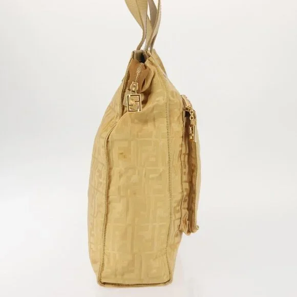 FENDI Zucca Canvas Hand Bag Yellow Gold Auth